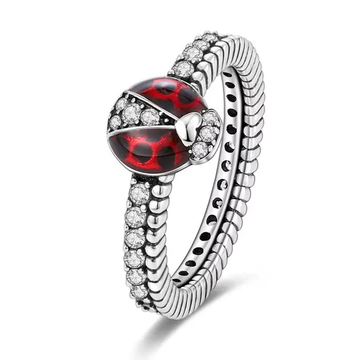 Ensemble d'orbites coccinelle en argent Sterling 925 Original, bagues pour femmes et filles, bijoux 