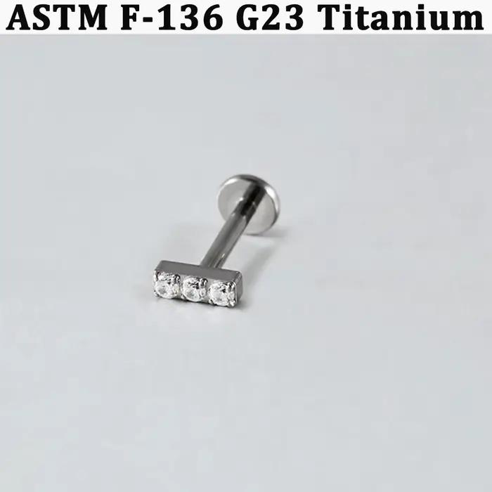 1 pièce Piercing en zircon brillant, pavé de zircons cubiques, à dos plat incurvé, avec vis interne,