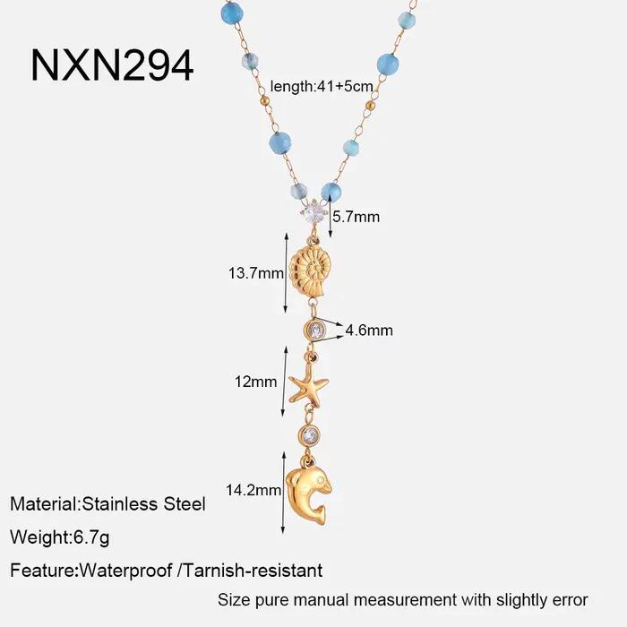 Collier Pendentif Étoile de Mer et Conque en Zirconium, Plaqué Or 18K, Acier Inoxydable, Chaîne en P