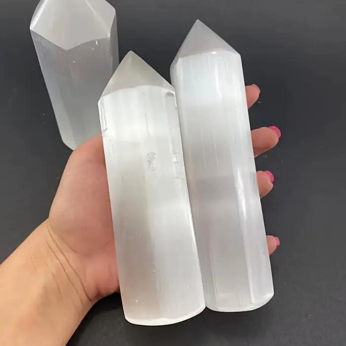 Cristal naturel sélénite Quartz cristal pointe prismes hexagonaux obélisque baguette pierre lisse Su