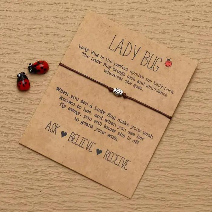 Bracelet à breloques Lady Bug Wish pour hommes et femmes, chaîne rouge, bijoux Lady Bug, navire Chia
