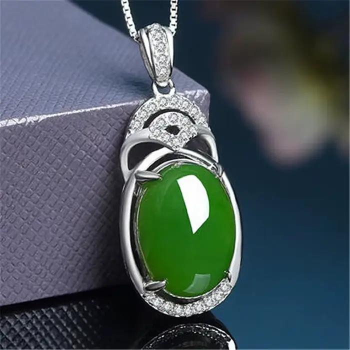 Collier pendentif en Jade naturel vert, bijoux réels, Talismans sculptés, pierres précieuses de styl