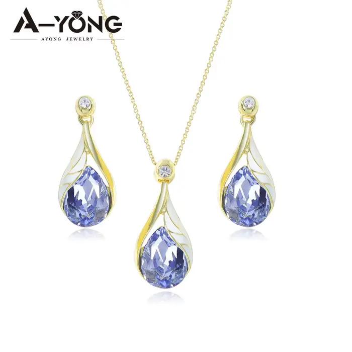 Collier et boucles d'oreilles en pierre naturelle en forme de goutte d'eau, bijoux d'anniversaire en