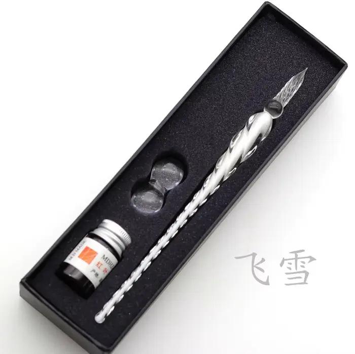 Stylo à tremper en verre de cristal, coffret cadeau, poudre d'or colorée, ensemble de stylos de Sign