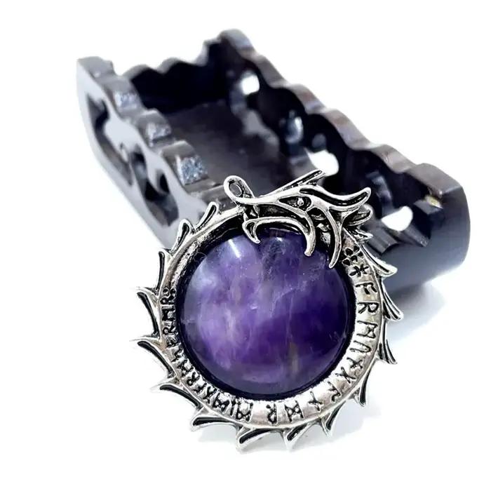 Pendentif bohème en pierre naturelle vintage, dragon, totem, rond, œil de tigre, terrestre quement, 