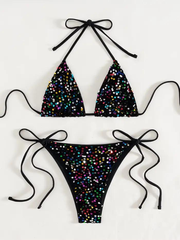 Maillot de bain sexy pour femme, ensemble bikini scintillant, maillot de bain féminin uni, tenue de 