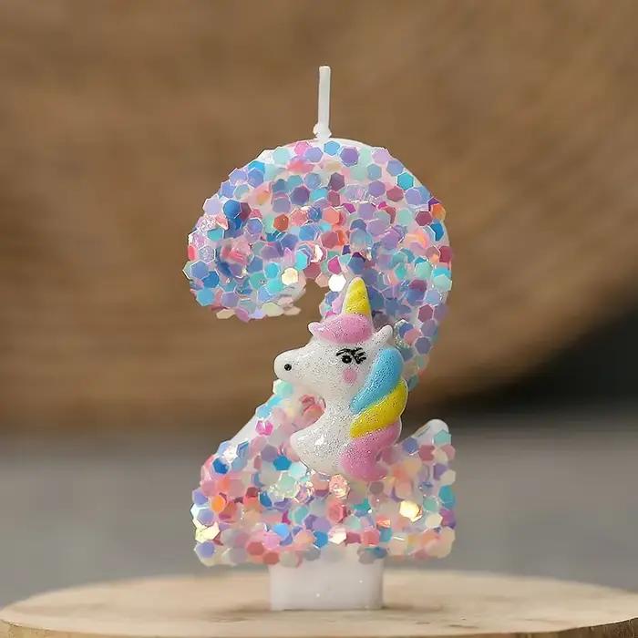Bougies numériques licorne de dessin animé 0-9 pour la décoration de gâteaux d'anniversaire d'enfant