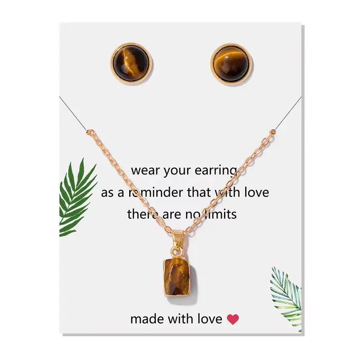 Ensemble collier et boucles d'oreilles en pierre naturelle pour femme, pendentif carré hexagonal, br