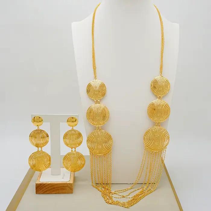 Ensemble de bijoux couleur or pour femmes, collier rond, boucles d'oreilles, adaptés aux cadeaux de 