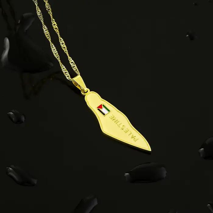 Collier pendentif en acier inoxydable pour hommes et femmes, carte de l'état de Palestine, cadeau de