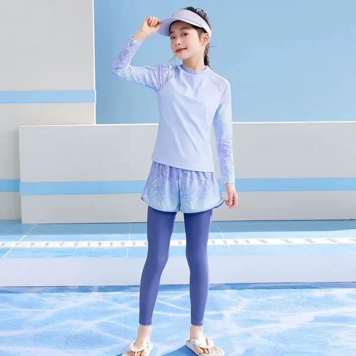 Ensemble de maillot de bain pour filles, manches longues, Protection UV, haut + short + Leggings de 