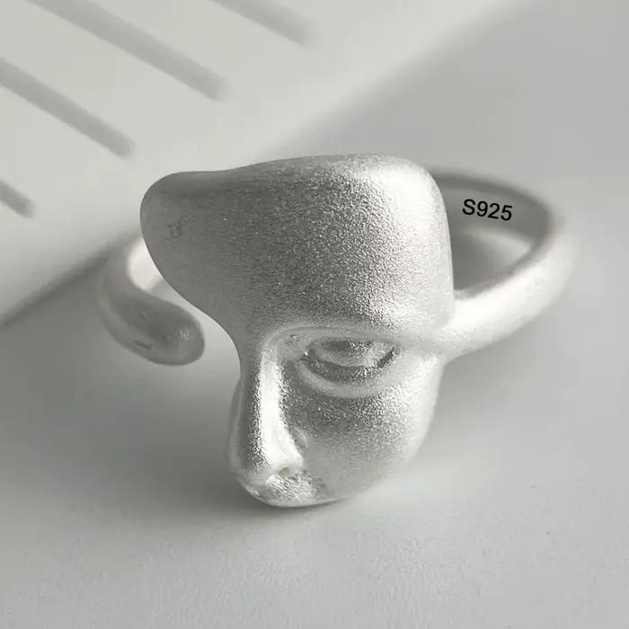 Bagues en argent Sterling 925 pour femmes, visage brillant, Patern, bague minimaliste faite à la mai
