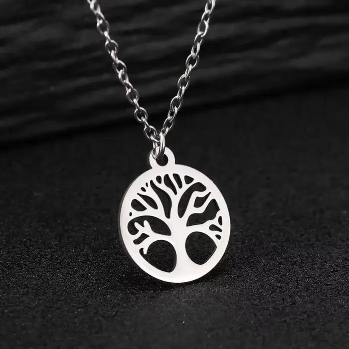 Collier en acier inoxydable, collier arbre de vie, collier avec pendentif rond, bijoux élégants pour