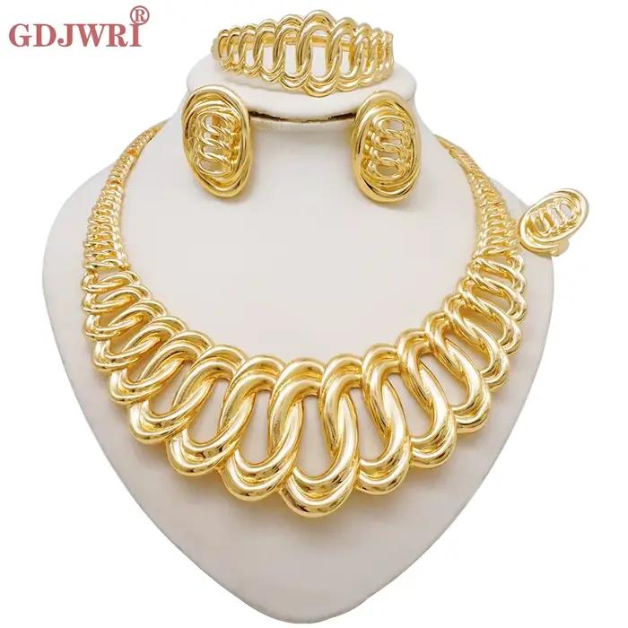 Ensemble de bijoux plaqué or de Dubaï pour femme, grand collier de luxe, boucles d'oreilles original