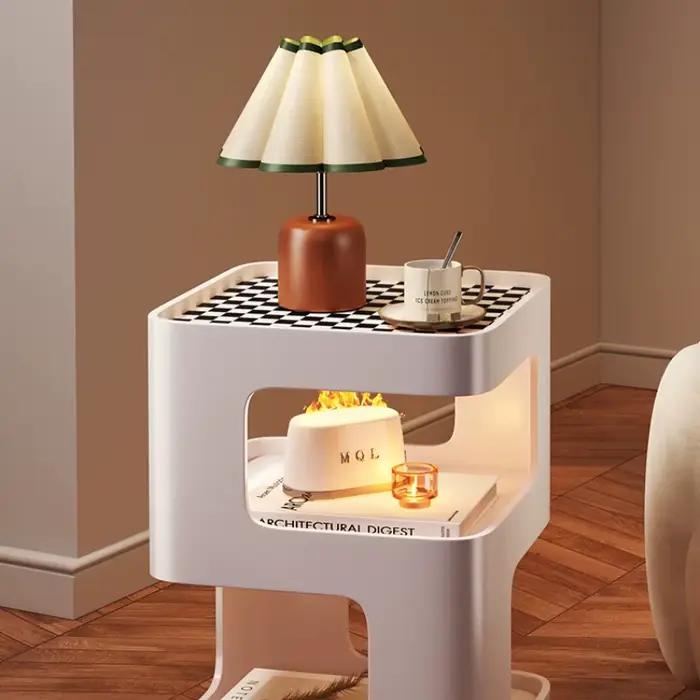 Armoire latérale de salon mobile moderne, support de rangement à trois niveaux, petite Table basse de balcon, Table à thé carrée roulante