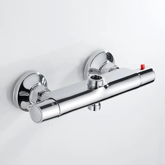 Robinet de bain-douche, robinets thermostatiques, mitigeur mural, contrôle de la température, douche de pluie, salle de bains chromée, double sortie
