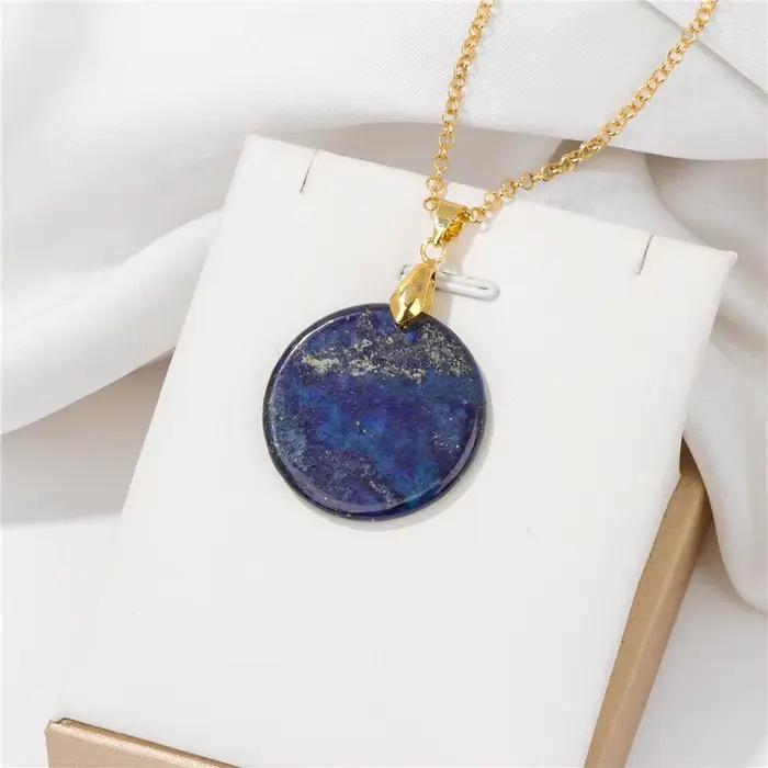 Collier Ras du Cou avec Pendentif Rond en Pierre Naturelle d'Œil de Tigre