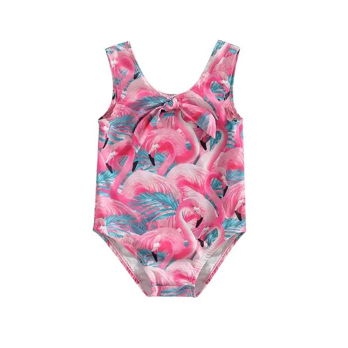 Maillot de bain pour bébé fille, imprimé flamant rose, combinaison sans manches, vêtements de plage, été