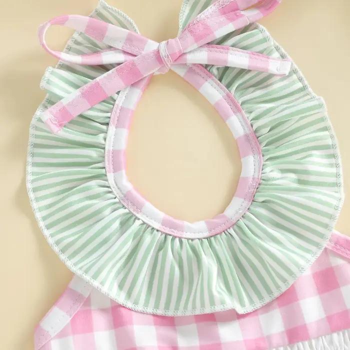 0-24M nouveau-né bébé fille maillot de bain Plaid pastèque brodé cravate sans manches à volants maillot de bain maillots de bain décontractés