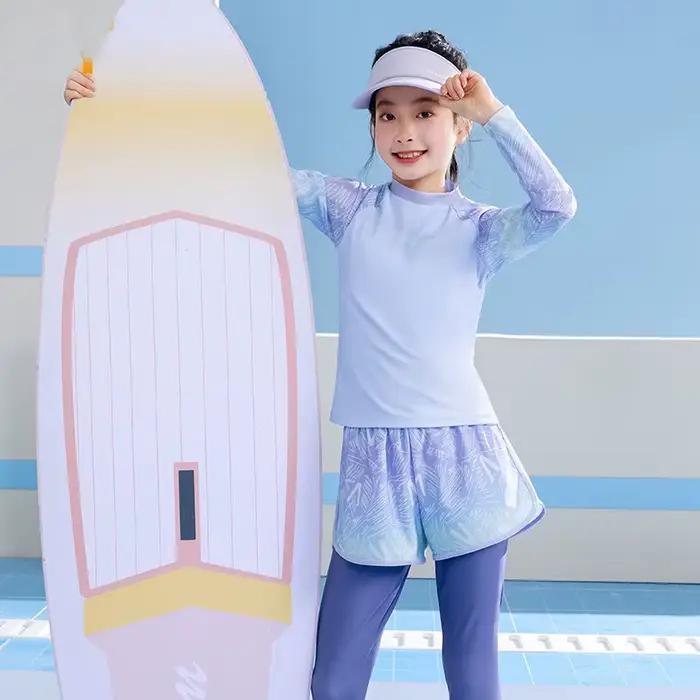 Ensemble de maillot de bain pour filles, manches longues, Protection UV, haut + short + Leggings de bain, vêtements de plage