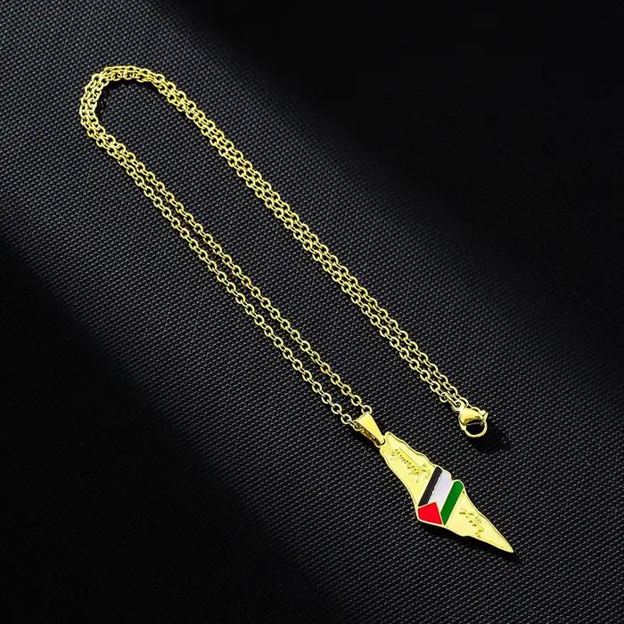 Collier pendentif carte de la Palestine pour hommes et femmes, or, argent, document, acier inoxydable, bijoux à breloques palestiniens, cadeau fosotique, mode