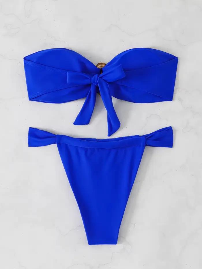 Bikinis bandeau et string 2026 pour femme, maillot de bain sexy uni rembourré, tenue de plage