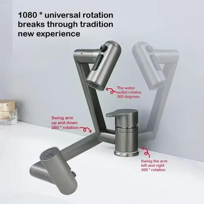 Robinet de lavabo de salle de bain 1080 °   Robinet d'évier de cuisine pivotant multifonctionnel pour eau froide et chaude, robinet à 2 modes