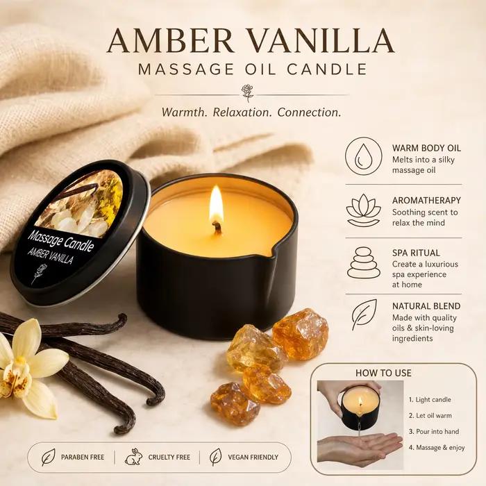 Bougie de massage à la vanille et à l'ambre
