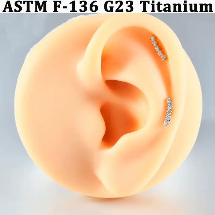 1 pièce Piercing en zircon brillant, pavé de zircons cubiques, à dos plat incurvé, avec vis interne, pour lèvre, nez, oreille, cartilage, tragus, rook, conch