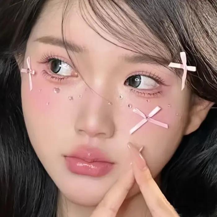 Autocollants de tatouage en diamant 3D, bijoux pour le visage, nœud de ruban doux, cristal scintillant, auto-adhésif, décoration de maquillage pour le visage et le corps