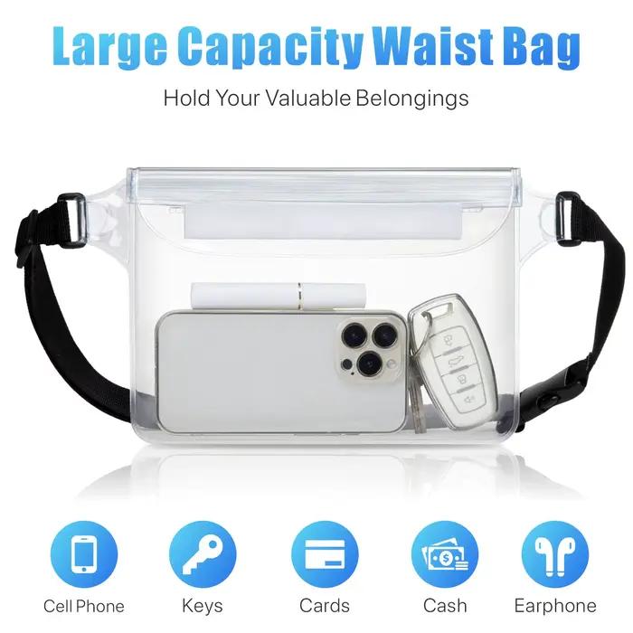 Pochette de téléphone étanche avec sangle de taille réglable, sac sec pour garder les objets de valeur du téléphone en toute sécurité pour la plage, la natation, le kayak, la pêche en bateau