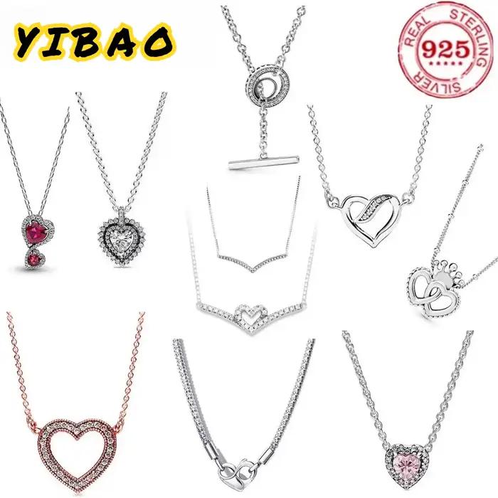 Cadeaux romantiques pour la Saint-Valentin, collier luxueux en argent pur 925% multi-styles en forme de cœur, zircon glamour, bijoux pour femmes