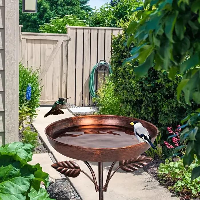 Bain d'oiseaux extérieur vintage - Fer robuste avec base à 5 dents, décoration de jardin rustique, facile à installer et attire les oiseaux - parfait f