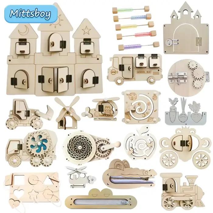 Planche occupée Montessori, accessoires en bois, bricolage, calcul précoce des boules, Bulldozer, château, hélicoptère, jouet éducatif pour enfants, cadeaux