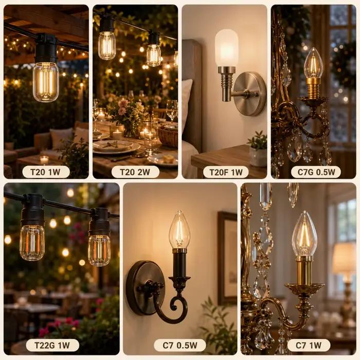 GANRILAND Lot de 10 ampoules LED bougies E12 E14 dimmables C7 T22G 1W, lumière décorative 110V US 220V EU, ampoule blanche chaude pour la décoration