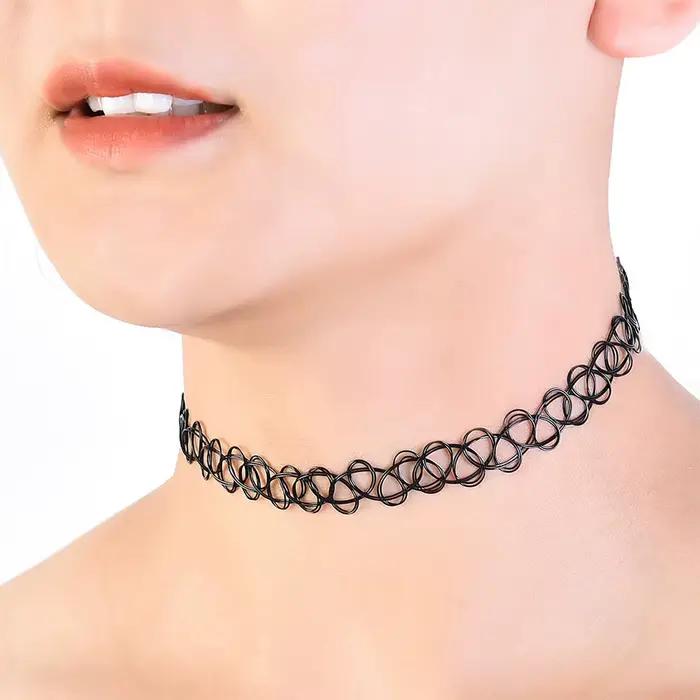 12 pièces/ensemble couleur mixte tatouage arc-en-ciel Sautoirs Vintage gothique Punk élastique collier femmes bijoux tenue de fête décoration pour les filles