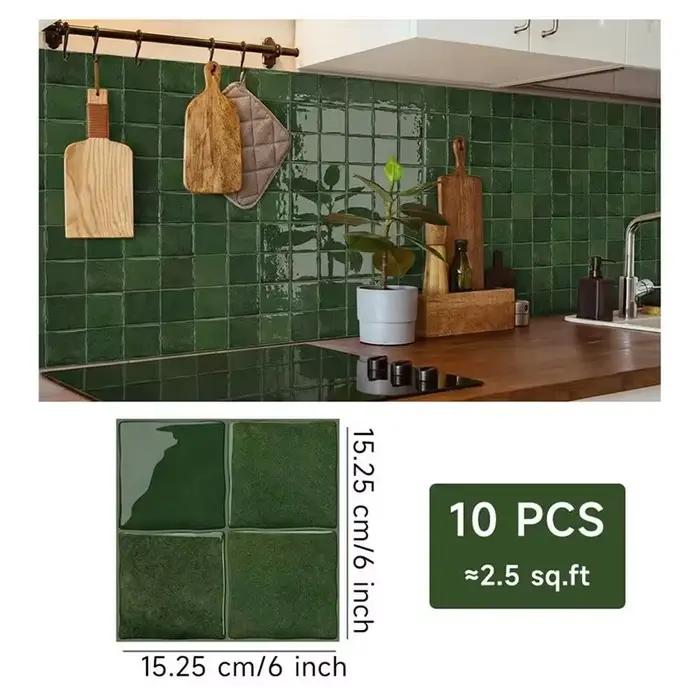 Autocollants pour carreaux muraux BSEVB, 10 feuilles de carreaux autocollants à coller, 6x6 pouces, carrés 3D auto-adhésifs pour cuisine, salle de bain, camping-car