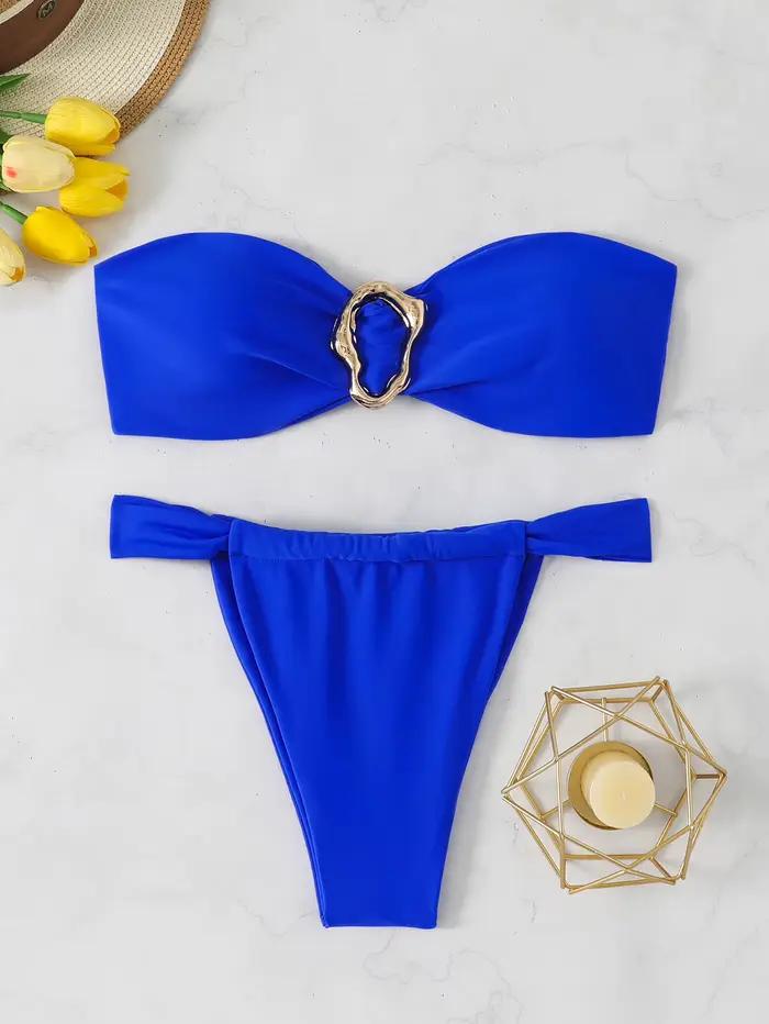 Bikinis bandeau et string 2026 pour femme, maillot de bain sexy uni rembourré, tenue de plage