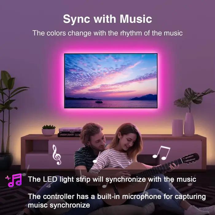 Bande lumineuse Led pour synchronisation de musique, avec contrôle par application, ruban lumineux Flexible pour décoration de fête à domicile, rétro-éclairage TV
