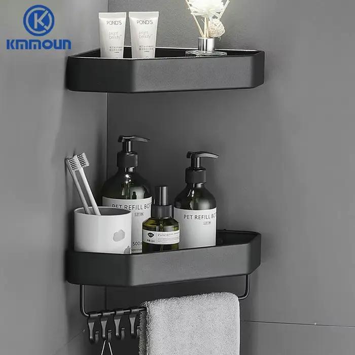 Kmmoun étagère de salle de bain espace d'angle en aluminium salle de bain Triangle panier salle de douche support de rangement mural noir/mat/gris