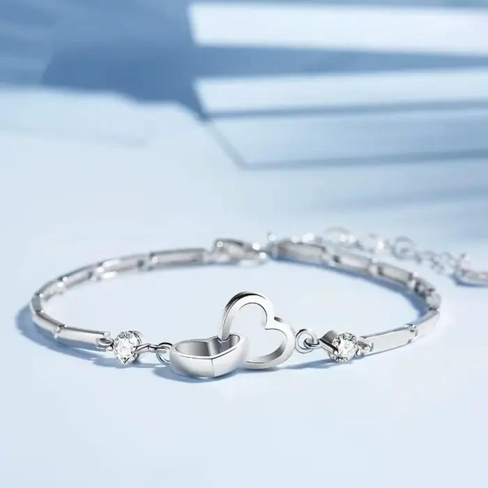 Bracelets en argent Sterling 925 pour femmes, breloques, cadeau de saint-valentin, Zircon cubique, Double cœur, bijoux, nouvelle collection