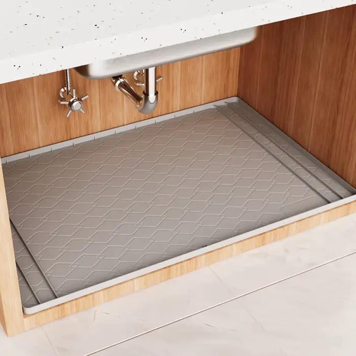 Tapis imperméable sous l'évier 34in*22in, tapis imperméable pour cuisine et salle de bain, bac de récupération d'eau sous l'évier pour cuisine et salle de bain