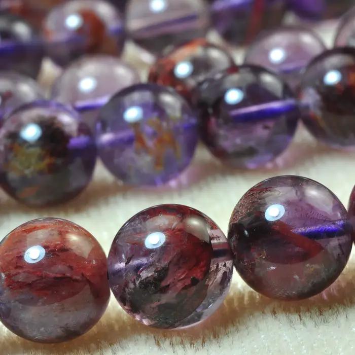 Perles rondes et lisses en cristal naturel Super Seven, vente en gros, pierres précieuses Super 7, Bracelet en pierre Semi-précieuse, fabrication de bijoux à faire soi-même