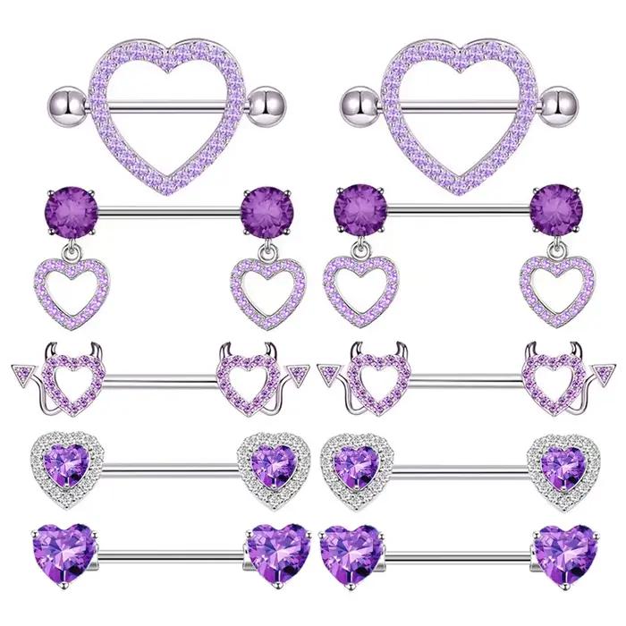 Bijoux de piercing pour tétons en acier inoxydable 14G plaqué or, anneaux de téton roses, rouges et argentés pour femmes, barres de téton mignonnes en forme de cœur et de cerise