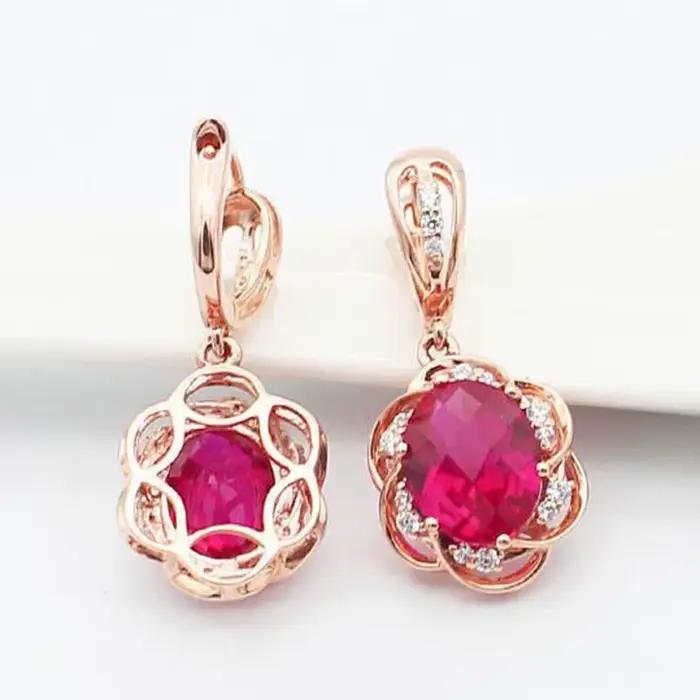 Boucles d'Oreilles promenales Incrustées d'Or Rose 14K pour Femme, Plaqué Or Violet, Fleur d'Afrène, Luxe, Mode Exquise, Cadeau de Bijoux de Mariage, 585