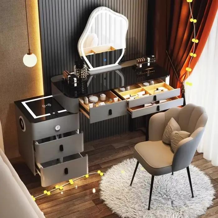 Table de toilette européenne de luxe avec rangement pour chambre à coucher, chaise de bureau et coiffeuse – Mobilier tendance