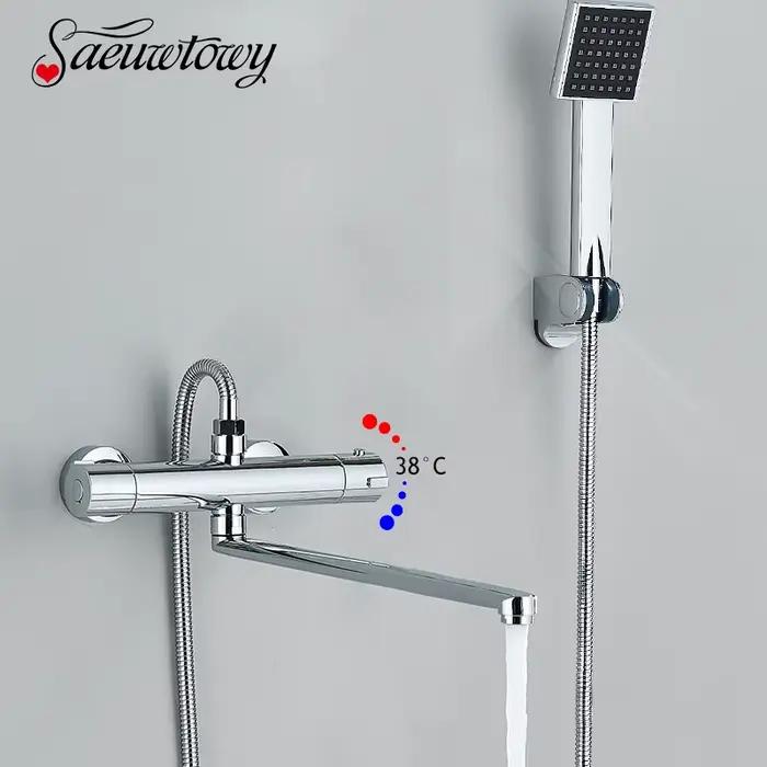 Robinets de douche thermostatiques à bec rotatif, Robinets de baignoire, Grue en laiton murale