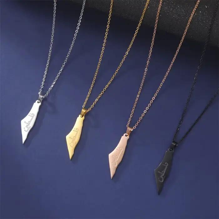 Collier pendentif carte palestine pour femmes, chaînes de carte israélienne, ras du cou, géographie de pays, bijoux en acier inoxydable, vente en gros