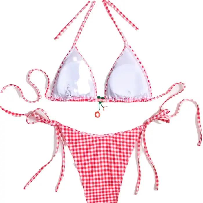 Maillot de bain sexy pour femmes, micro bikini, rouge, vichy, string, culotte tanga, ensemble deux pièces, vêtements de plage, 2024