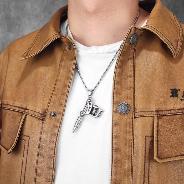 Collier en acier inoxydable avec pendentif pour hommes et femmes, machine à tatouer, bijoux fantaisie, accessoires punk et hip-hop, cadeaux pour hommes, vente en gros